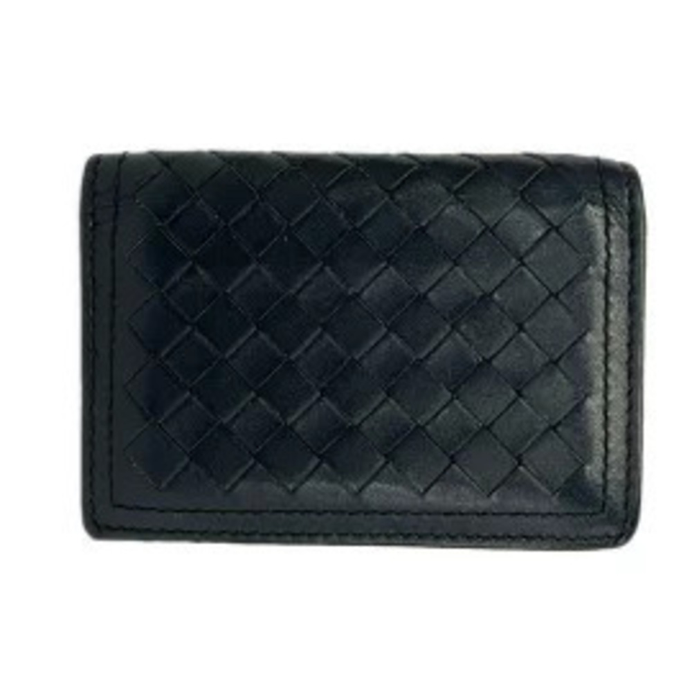 BOTTEGA VENETA Card Case Wallet Intrecciato Navy Blue Leather